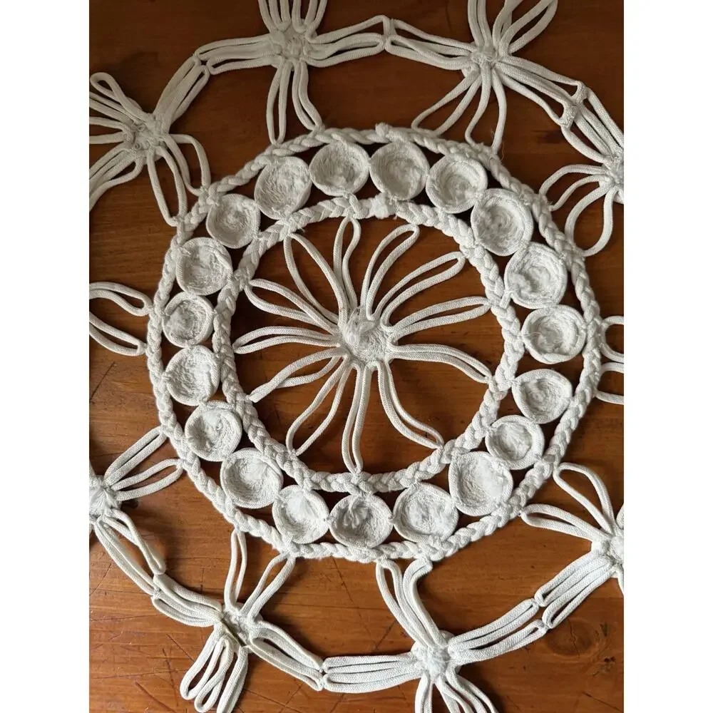 Vintage Macrame Mandala Off White Wall Decor Boho Lace Doily Romanian Style